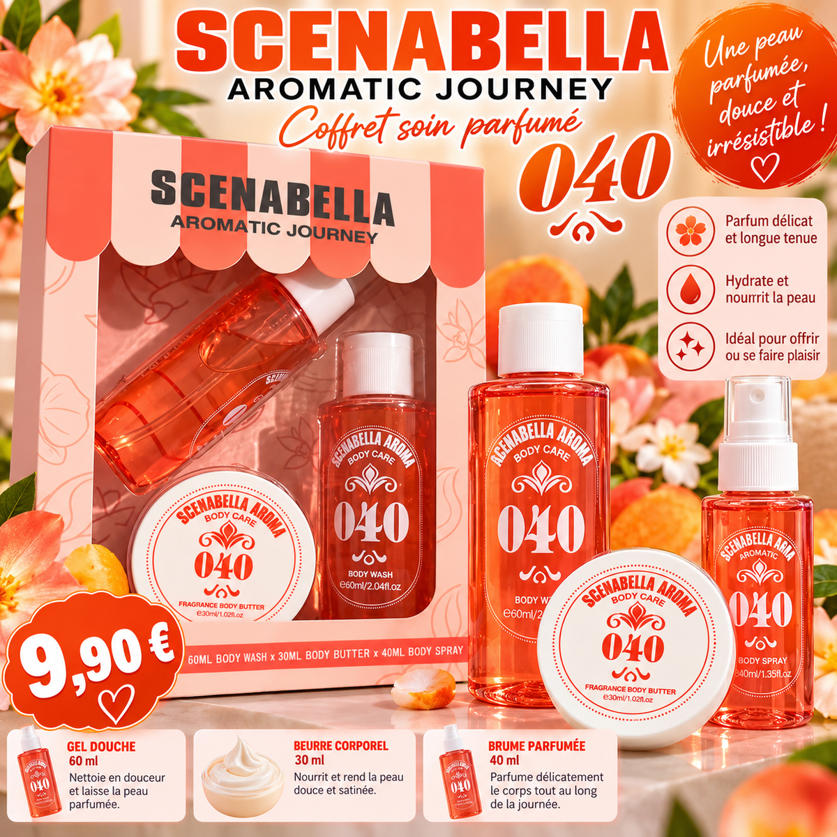 Coffret soin parfumé Scenabella 040 – Corps et cheveux – 3 soins