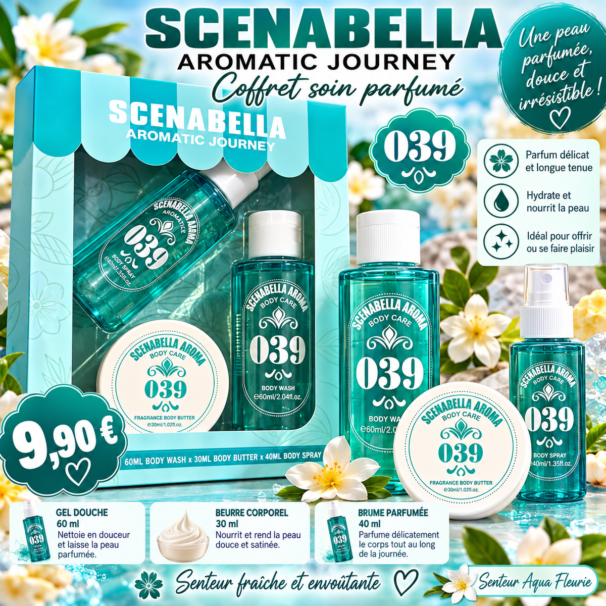 Coffret soin parfumé Scenabella 039 – Aqua Fleurie – Corps et cheveux