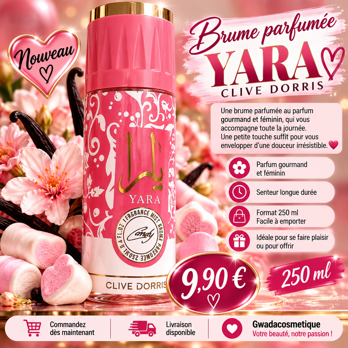 Brume parfumée corps et cheveux Yara Candy – Clive Dorris – 250 ml