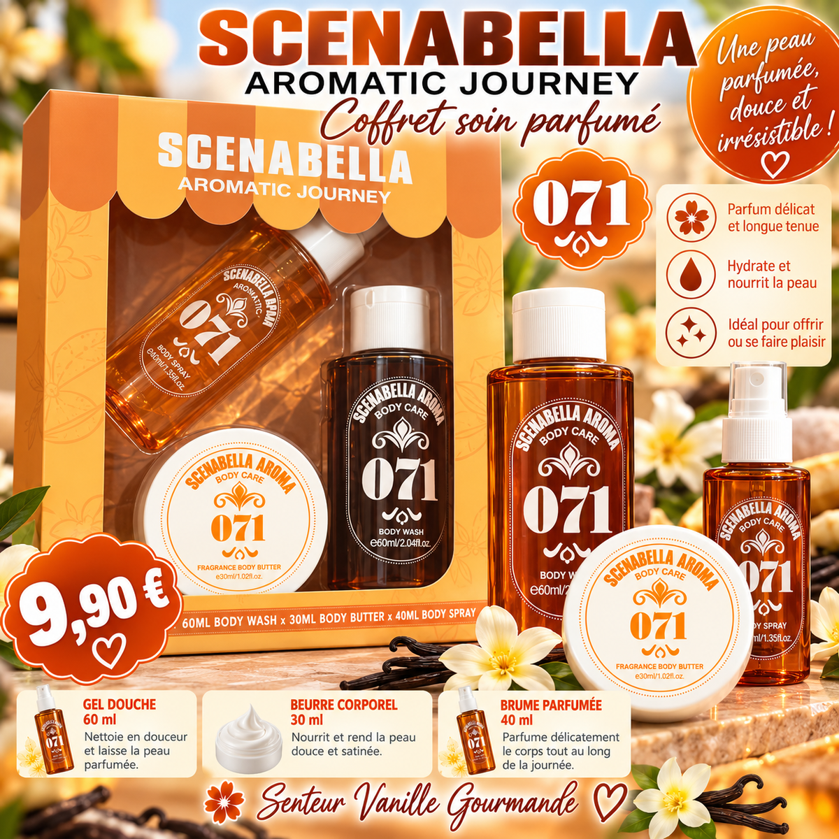 Coffret soin parfumé Scenabella 071 – Vanille gourmande – Corps et cheveux