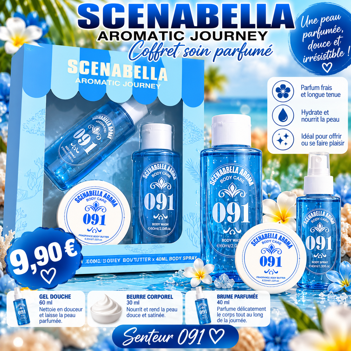 Coffret soin parfumé Scenabella 091 – Corps et cheveux – 3 soins